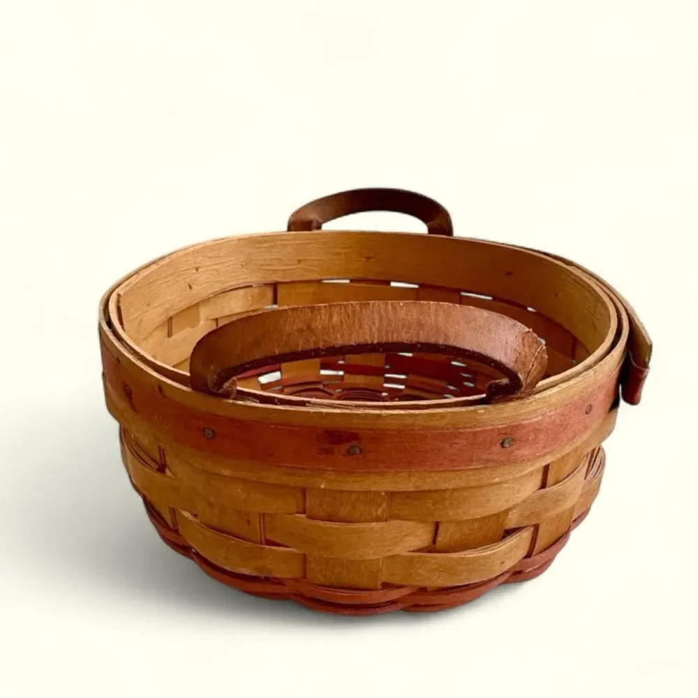 Longaberger Vintage Basket of Love Leather Handles Signed 1995